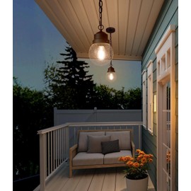 Outdoor Pendant Light Fixture, Farmhouse Exterior Globe Anti-Rust Hanging Lights with Adjustable Chain, Bronze Ceiling Outdoor Lantern Light with Seeded Glass for Front Door, Entry, Porch, and Gazebo