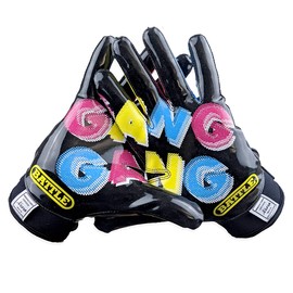 Battle Sports Gang Gang Wide Receiver Football Gloves, Ultra Stick Adult & Youth Gloves - Adult X-Large, Black
