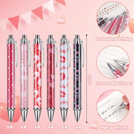 Gueevin 24 Pcs Valentine's Day Pens Cute Kawaii Retractable Decorative Pens 0.5 mm Black Gel Ink Pens Novelty Gift Pens Stationery Supplies for Office School Holiday Party Women Gifts (Heart)