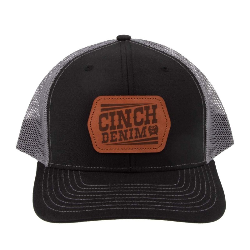 Cinch Denim Black Leather Patch Cap