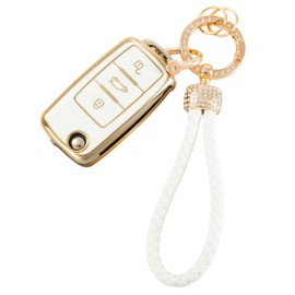 luwiscook Car Key Cover with Keychain Lanyard, 3 Buttons Smart Soft TPU Key Fob Protection Case Compatible with VW Volkswagen Tiguan Passat Golf Polo Beetle Jetta Touran Eos Scirocco