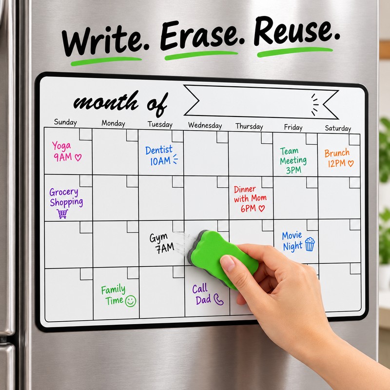 A3 Magnetic Dry Erase Calendar for Weekly & Monthly Planning