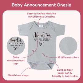 Pregnancy Announcement Gift,Abuelitos Hagan Campo Para Uno Mas Spanish Pregnancy Announcement Infant Bodysuit,Coming Soon Announcement Reveal Ideas for Grandparents,Husband,Aunt(0-3 month,Storm)