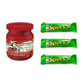 Univer Erős Pista Hungarian Hot Crushed Paprika Paste 200 g, and Three Pieces of Hungarian Sport Szelet Chocolate Bar 3x31 g