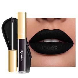 DE'MUMU- Lápiz labial negro mate para mujer, lápiz labial de larga duración, a prueba de manchas, sin transferencia, lápices labiales líquidos góticos