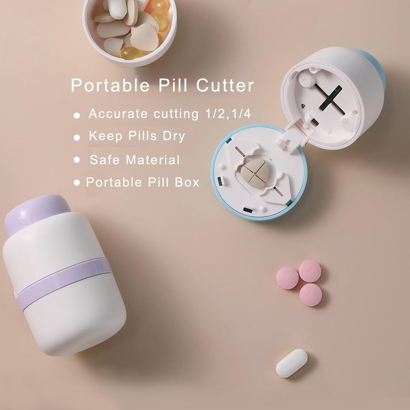 Safety Hidden Blade Pill Cutter and Storage for Splitting Small