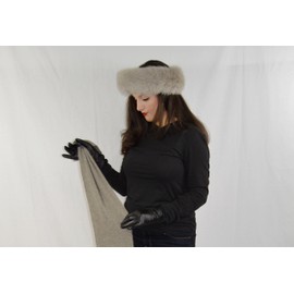 Headband-headbands-hat-hats-cap-caps-fur-mink-collar-collars-hair scarf-fox headband-fox-fur headband-headwear-ear muff-neck warmer (Stone Grey)