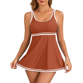 VIAURBE - Conjunto de tankini para mujer, con control de abdomen, traje de baño de dos piezas, Rojo ladrillo, XX-Large