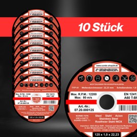 Pack of 10 Stainless Steel Cutting Discs Diameter 125 x 1.0 mm for All Angle Grinders with 125 mm Shank for Metal Steel Stainless Steel Flex Discs
