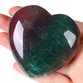 AWARDSEN 60 mm Large Heart Fluorite Crystals Gemstones Gifts for Women, Heart Shaped Stone Reiki Healing Crystals for Valentine's Day, Anniversary, Birthdays and Thanksgiving Day