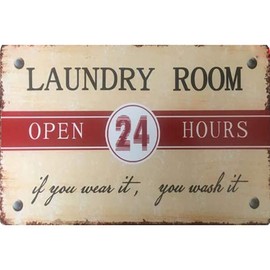 Laundry Metal Sign Open 24 Hours Laundry Room Sign if You Wear it You Wash it Metal Sign Retro Look Wash Room Wall Decoration Signs 8x12inches (Q22)