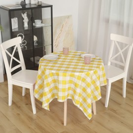 Mantel de Navidad rectangular, resistente a las manchas y las arrugas, diseño de cuadros pequeños, funda decorativa de tela para mesa de comedor, cocina, exterior e interior (58 x 80, amarillo y blanco)