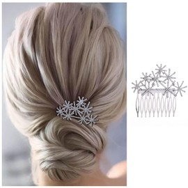 Vacaonio Crystal Snowflake Hair Comb Barrette Chirstmas Cz Snowflake Hairpins Comb Silver Rhinestone Snow Hair Side Comb Crystal Headpieces Wedding Bridal Hair Pins Decorative Hair Accessories