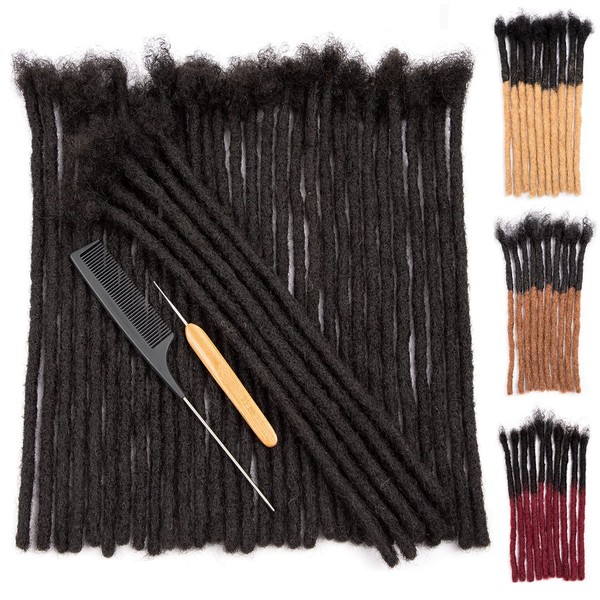 DAIXI 0.8cm Thickness 12 Inch 60 Strands 100% Real Human Hair Dreadlock Extensions for Man/Women Full Head Handmade Can Be Dyed and Bleached Soft Dreadlocks with Needle and Comb