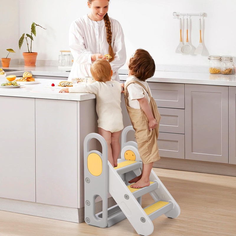 Foldable 3 Steps Stool for Toddlers, Folding Step Ladder with