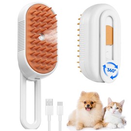 Eastou cat steam brush for shedding -4 in 1 Rechargeable Steam Brush for Cats and Dogs, Anti-static, Massage, Cleaning, Shedding & Combing All In One!grooming tool for cats and dogs（Beige）