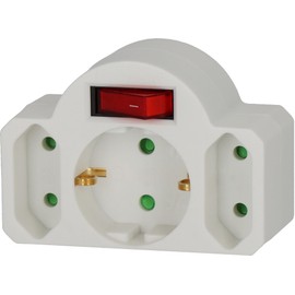 Brennenstuhl Multi Socket, Socket Adaptor 3-Way with Switch (Adaptor Plug Consists of 2 x Euro Socket & 1 x Protective Contact), white, 1508100