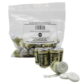 Naturejam Spearmint Candy Rolls 24 Count - U.S Dollars Wrapped Candy for Money Themed Party Decorations - Edible Money Fun Casino Candy - Money Candy Mints for Office and Party Favors