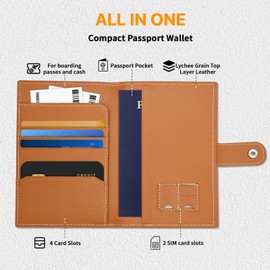 Genuine Leather Passport Holder, RFID Blocking Travel Wallet for Men/Women, Stylish Passport Cover with Airtag Slot, Durable Passport Wallet case travel essentials (Brown)