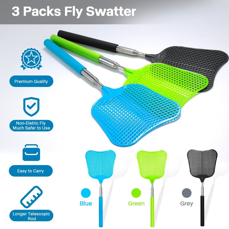 Telescopic Fly Swatter, Begonia Fly Swatter for Indoors,Manual Plastic Flyswatter
