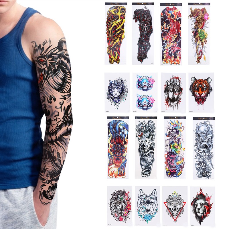 8 Sheets Full Sleeve Temporary Tattoos Stickers Watrproof 8 Sheets