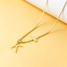 ECOOLOC 14K Gold Plated Dainty Cross Pendant Necklace for Women with Initial Letter– Elegant Religious Jewelry for Mother’s Day Gifts from Daughter Son, Adjustable Choker Chain