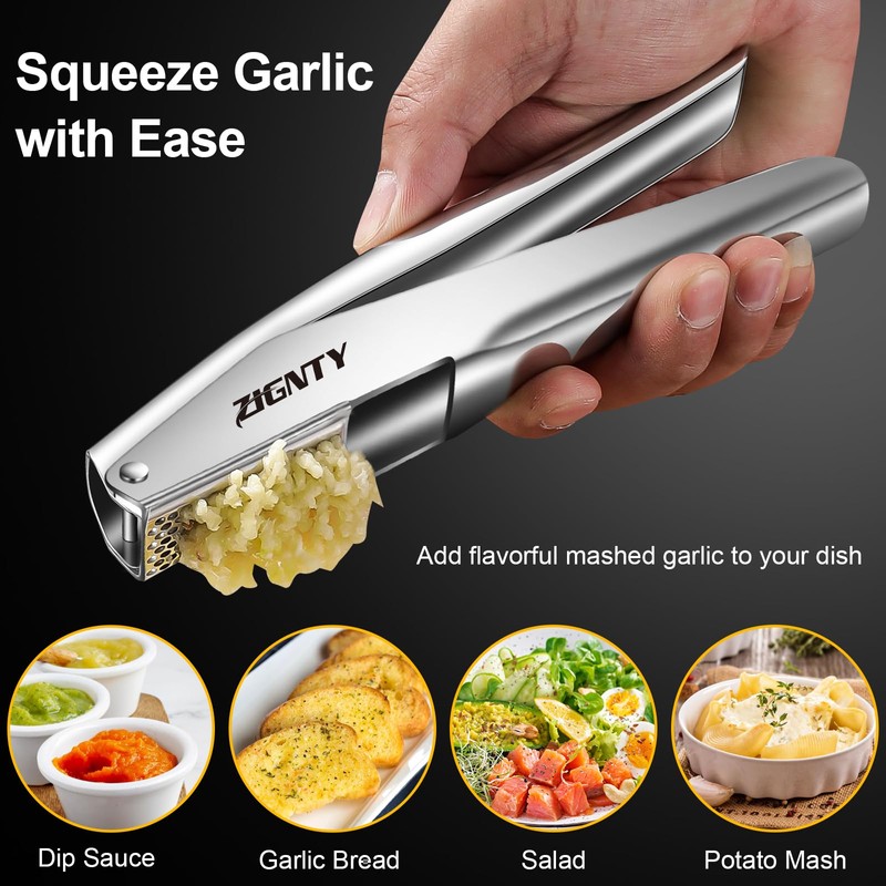 ZIGNTY Garlic Press Stainless Steel，Premium Garlic Mincer Tool，No Need to