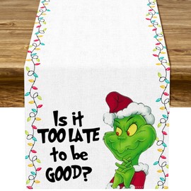 Green Christmas Table Runner Winter Xmas New Year Holiday Birthday Party Decoration Fireplace Kitchen Dinning Home Decor 72Inches Long