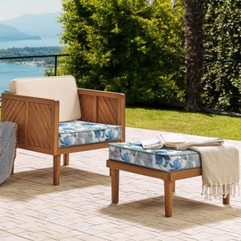 Melody Elephant Set of 2 Outdoor Chair Cushions 24 x 24 x 4, Water Repellent Patio Seat Cushion with Removable Cover, All Weather Thick Chair Cushion for Wicker、Sofa、Outdoor Furniture,Iris Blue