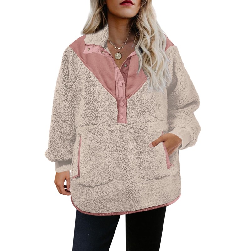 Panadila Womens Fuzzy Fleece Pullover Oversized Sherpa Sweatshirt with Pockets