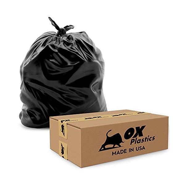 Ox Plastics Trash Can Liners Bags - 42 Gallon Capacity & 1.5mil Thick Extra Heavy Duty Strength - Large Garbage, Leak-Proof & Durable, House & Commercial Use Bags Black 37 X 43 (100 Count)