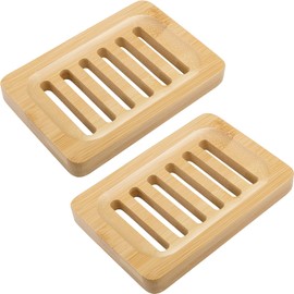Anwenk Bamboo Wooden Soap Dish, Bar Soap Holder Soap Tray for Shower Bathroom Kitchen Sink Drainer - 2 Pack (Natural Color)