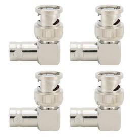 ASHATA 4pcs BNC Male to Female Right Angle Elbow Adapter, Brass, 50 Ohms Impedance, Anti-interference, Stable Transmission