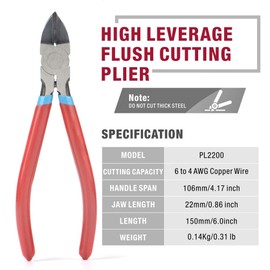 iCrimp Wire Flush Cutters, 6-inch Side Cutter, Clipper Wire Snipss Electronic Cutter, Spring-loaded High Leverage Plier, Perfect for Cutting Zip, Cable, and Hose Ties