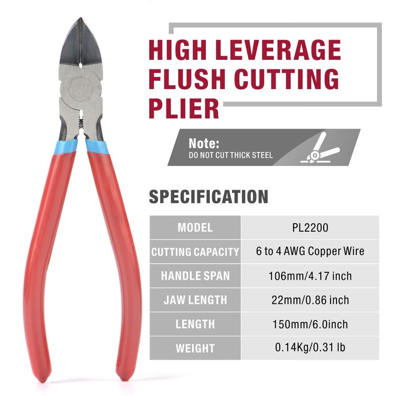 iCrimp Wire Flush Cutters, 6-inch Side Cutter, Clipper Wire Snipss