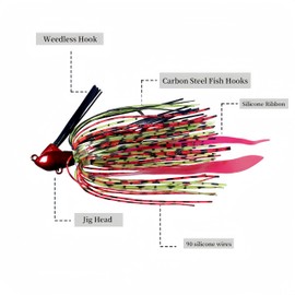 RuiJiaXiang 6pcs weedless skirted Jig heads squid rubber jig lure baits kit 11g 13g 16g Include plastic fishing tackle box fishing for freshwater saltwater (style-c)