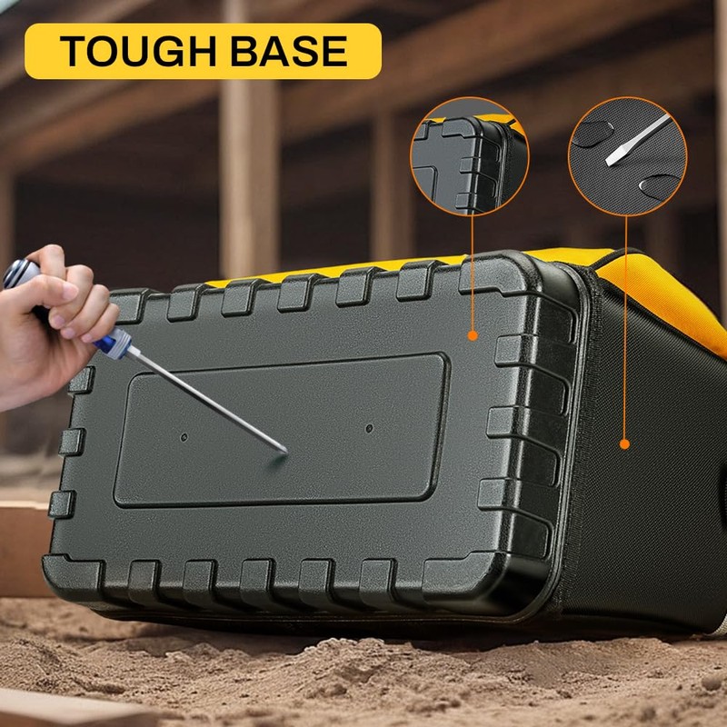 WINHUNT Large Tool Bag, Professional Tool Tote Hard Bottom, Multi-Pocket