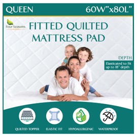 Queen Size Quilted Mattress Pad - Fitted Waterproof Mattress Protector, Pillow Top Mattress Topper, Premium Quality Hypoallergenic Mattress Cover
