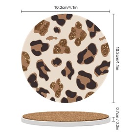 GMJzzx Absorbent Coasters for Drinks,Round Ceramic Stone Coasters Set of 4 with Cork Base,Funny Bar Coasters with Cork Base,Gifts for Home,Kitchen,Office Table Decor(Rose Gold Leopard)