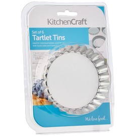 KitchenCraft Mini Tart Tin with Loose Bottom, Stainless Steel Tart Tins, Freezer Safe, 10cm (4'') Set of 6, Silver