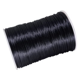 FQTANJU 2mm x 100 Yards Premium Quality Rattail Nylon Satin Cord Roll, Kumihimo Rattail,Chinese Knot, (Black)