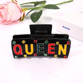 Juneteenth Queen Hair Claw Clip - 4 Inch Large No Slip African Queen Jaw Clip for Women Thick Hair Black History Month Dependence Day Accessories Gift (black juneteenth hair claw, 4)