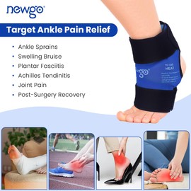 NEWGO Ankle Ice Pack for Swelling, Reusable Gel Ice Pack for Foot Ankle Heel, Hot Cold Compress Therapy for Achilles Tendonitis, Sprained Ankles (Dark Blue)