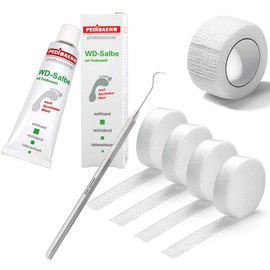 Kosmetex Pedibaehr WD Ointment Cotton Hooks, 4 x Tamponade for the Nail Fold, 1 x Flexible Toe Bandage, Set of 4