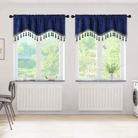 ELKCA Double-Sided Chenille Window Curtains Tier for Kitchen,Rod Pocket,Royal Blue Scalloped Valance for Living Room,Pack of 2(Royal Blue, 52" W x 18" L)