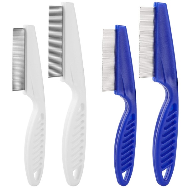 4 Pack Flea Comb for Dogs Cats, Pet Detangling Grooming Comb Lice Comb with Stainless Steel Teeth for Tear Stain Remover, Dandruff