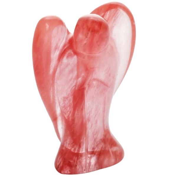 SUNYIK Cherry Quartz Carved Guardian Angel Natural Crystal Pocket Statues Figurines 1.5"