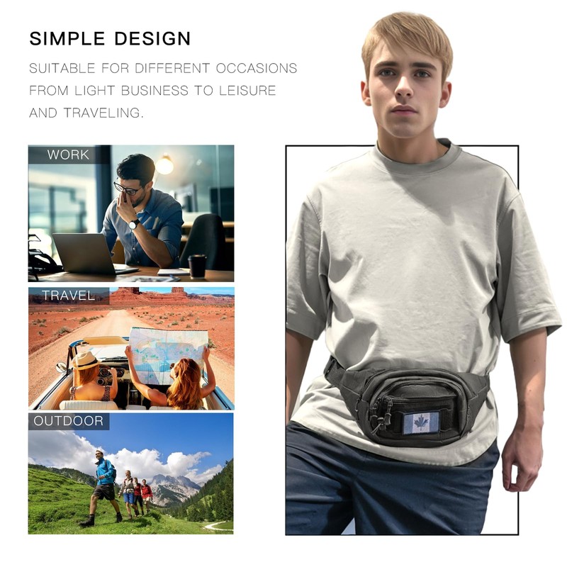 Tactical Fanny Pack with A Free Flag Patch, Multi-Layer Waterproof