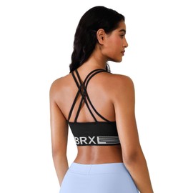 BRXL Strappy Longline Sports Bra for Women Low Impact Padded Double Spaghetti Strap Workout Athletic Yoga Gym Crop Top Black