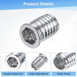 M METERXITY 20-Pack Threaded Inserts for Wood, 3/8-16x20mm Hex Drive Threaded Insert Nuts for Wood Furniture, with a Hex Wrench and Drill Bit [Silver Tone]